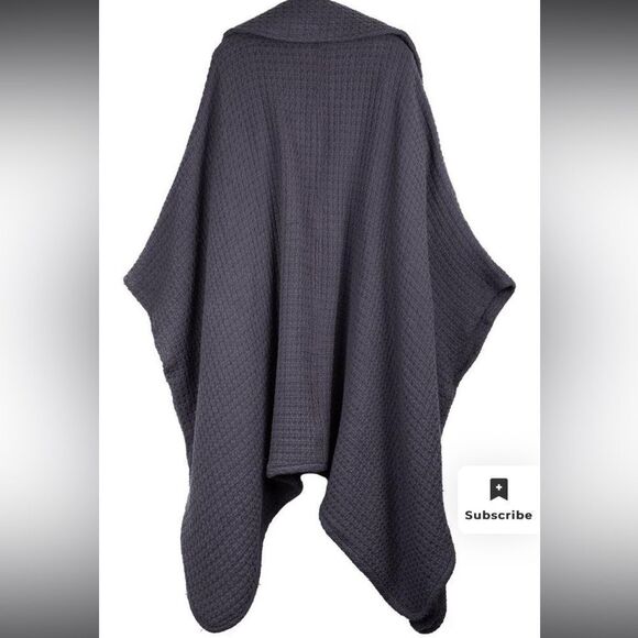 SAACHI Waffle Knit Topper Cape Scarf Cardigan Wrap in Dark Gray Cotton One Size - Picture 5 of 12